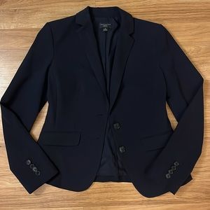 Ann Taylor Petite Navy Blue Suit, Tailored Blazer, Straight Ankle length pants